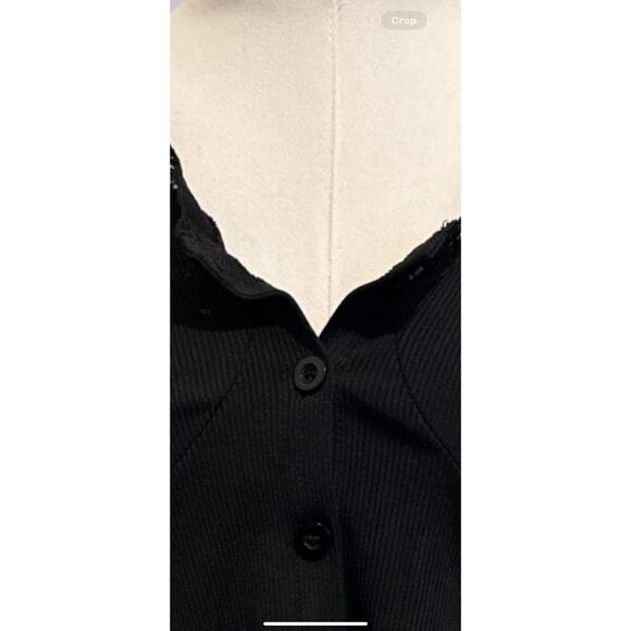 Y2K Black Ribbed Lace Cropped Cardigan Button Up Coquette Fairy Grunge Top L - Picture 3 of 10